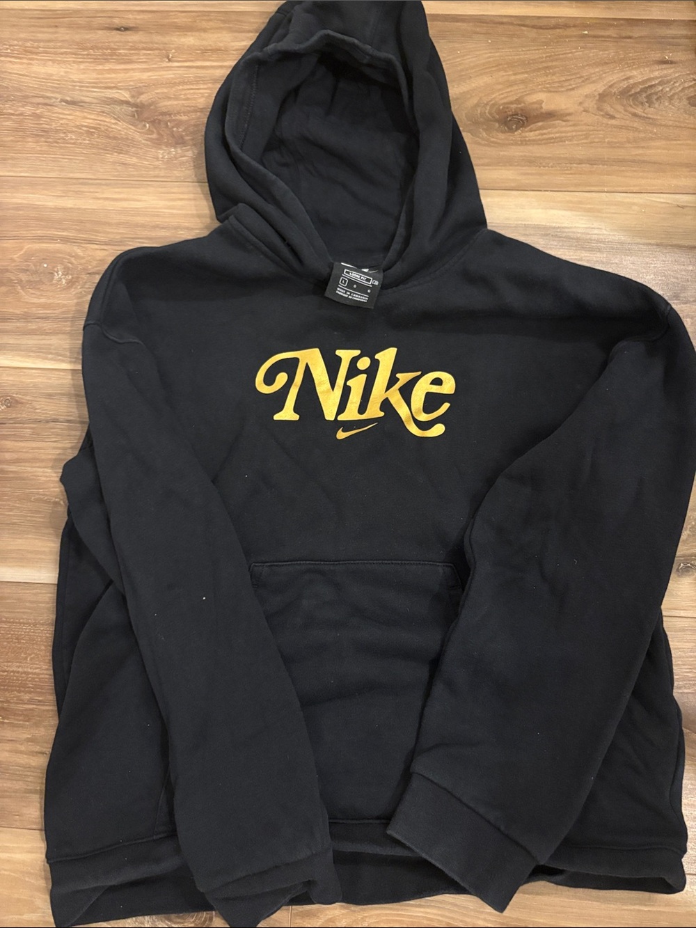 Nike Black Pullover Hoodie with Gold Script Logo